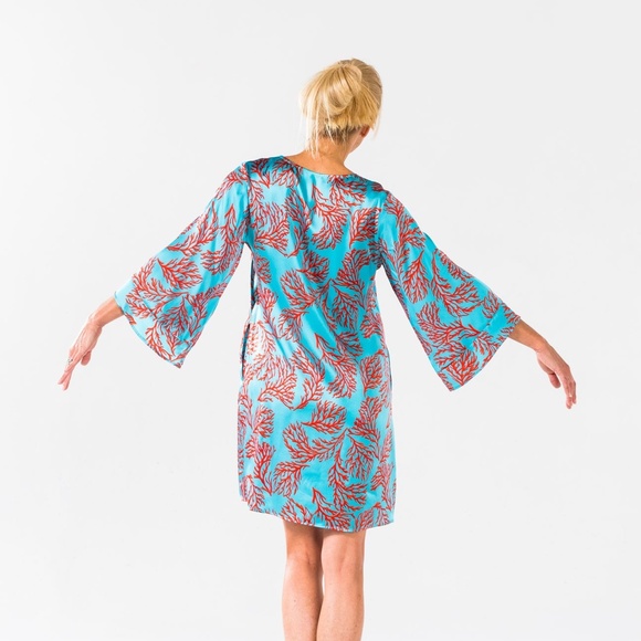 Design Rona Dress Size M Medium Silk Ice Cube Blue Red Coral Turquoise RARE - Picture 3 of 7